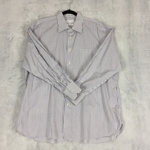 John W Nordstrom Traditional Fit Cotton Dress Shirt Sz Large Blue Brown Stripes